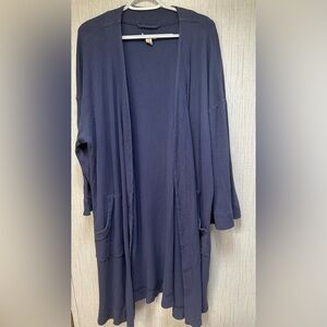 Madewell Cotton Blue Waffle Knit Long Line Cardigan 3/4 Sleeve Oversized